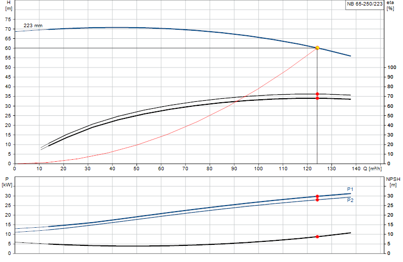 Performance curve NB 65-250/223