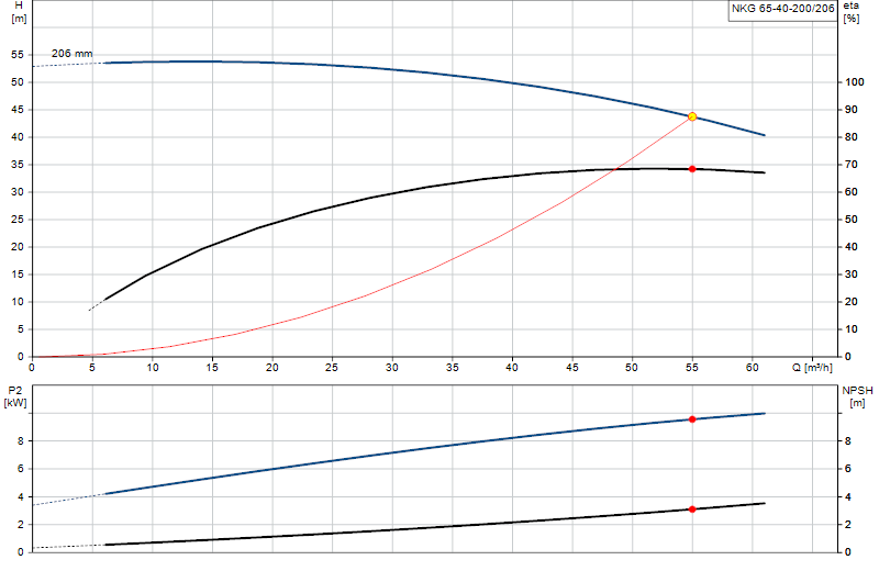 Performance curve NKG 65-40-200/206