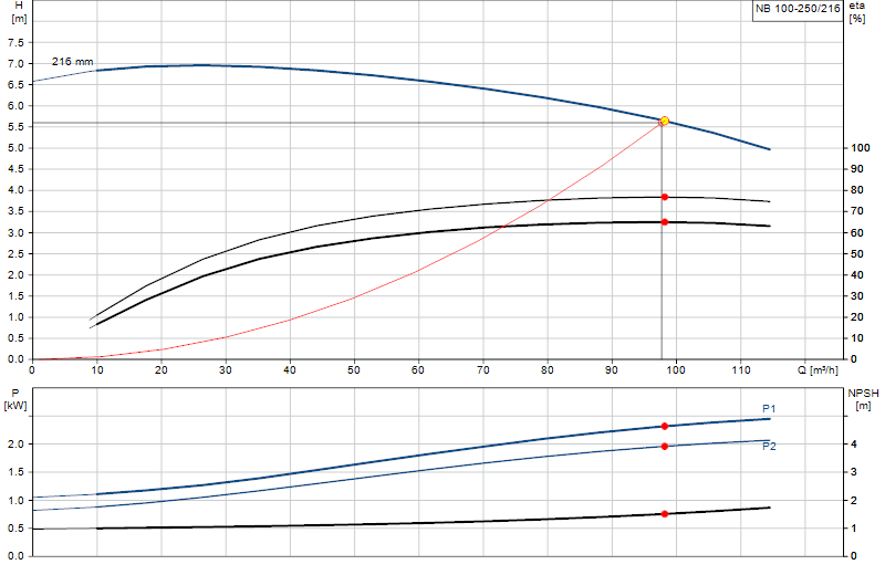 Performance curve NB 100-250/216