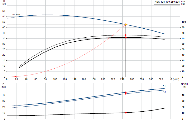 Curva de rendimiento NBG 125-100-250/205